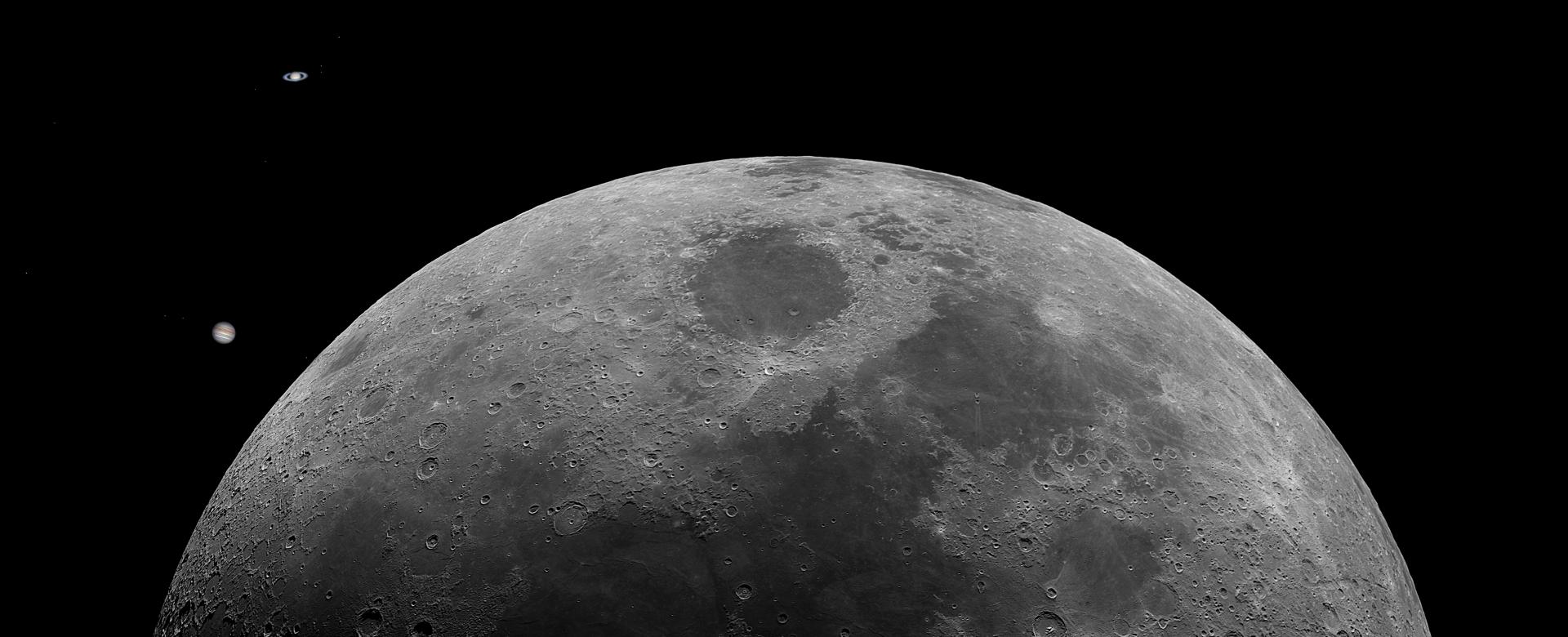 Composition of the conjunction of Jupiter and Saturn , with the Moon. Credit: Daniel López and Alfred Rosenberg/IAC Composition of the conjunction of Jupiter and Saturn , with the Moon. Credit: Daniel López and Alfred Rosenberg/IAC