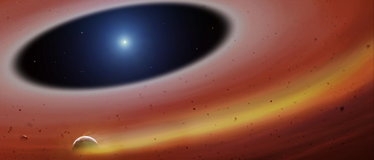Representación artística de un fragmento planetario orbitando a la estrella SDSS J122859.93+104032.9, dejando una estela de gas tras él. Crédito: University of Warwick/Mark Garlick.