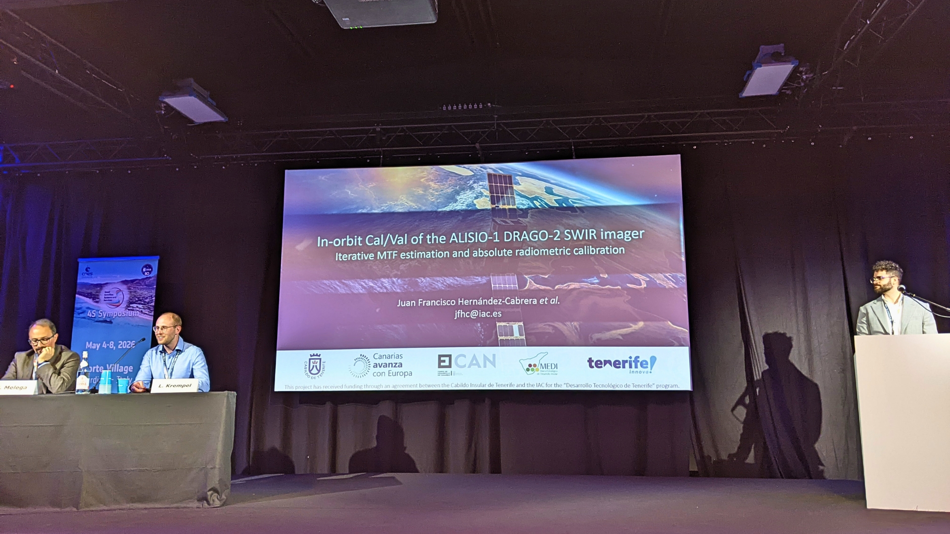 Juan Francisco Hernández Cabrera speaks during a 4S Symposium session while presenting IAC research on SWIR instrumentation.