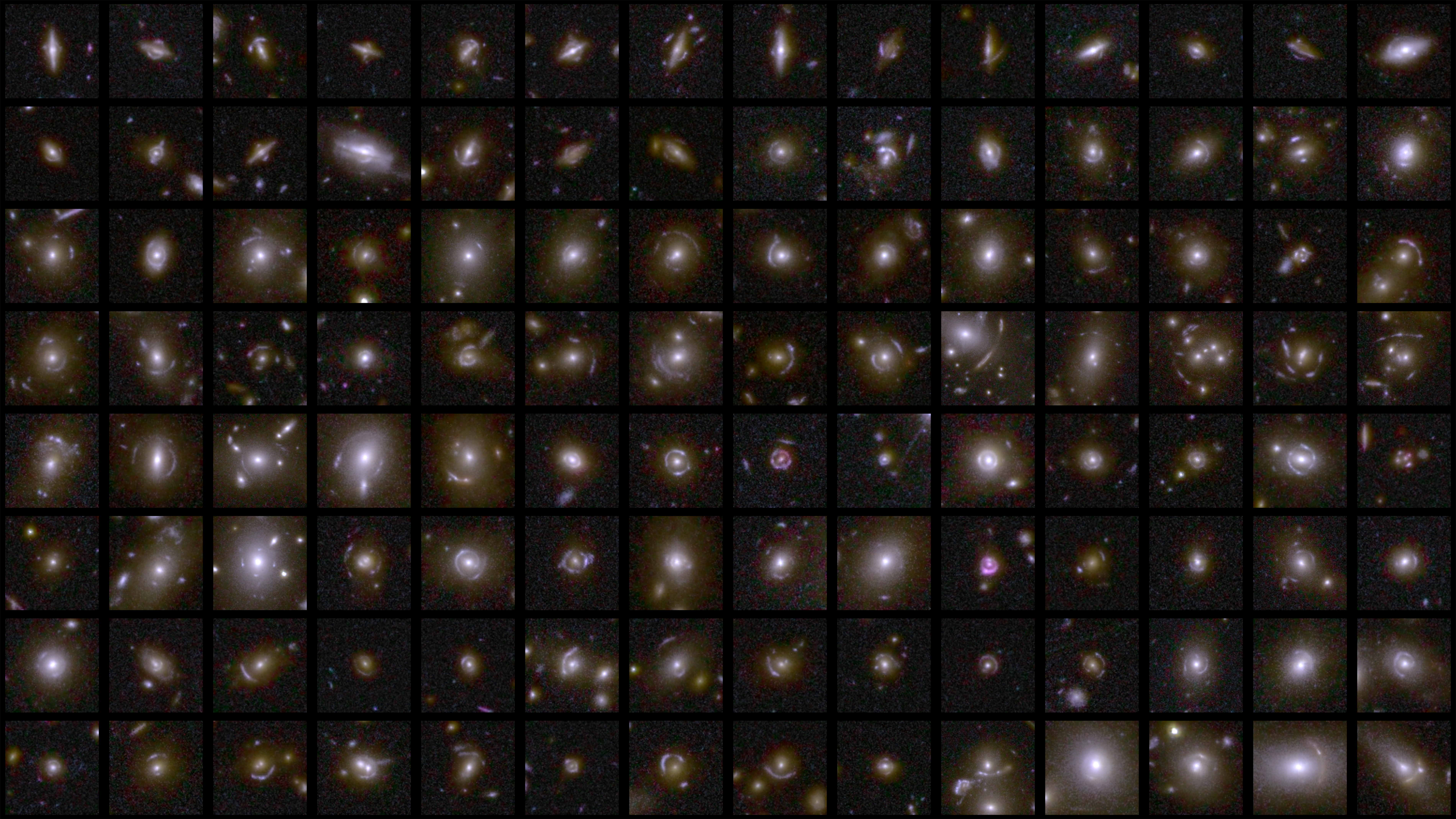 Examples of gravitational lenses that Euclid captured in its first observations of the Deep Field areas