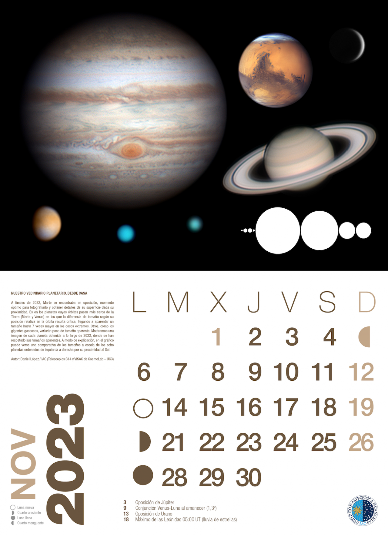 Noviembre - Calendario astronómico 2023