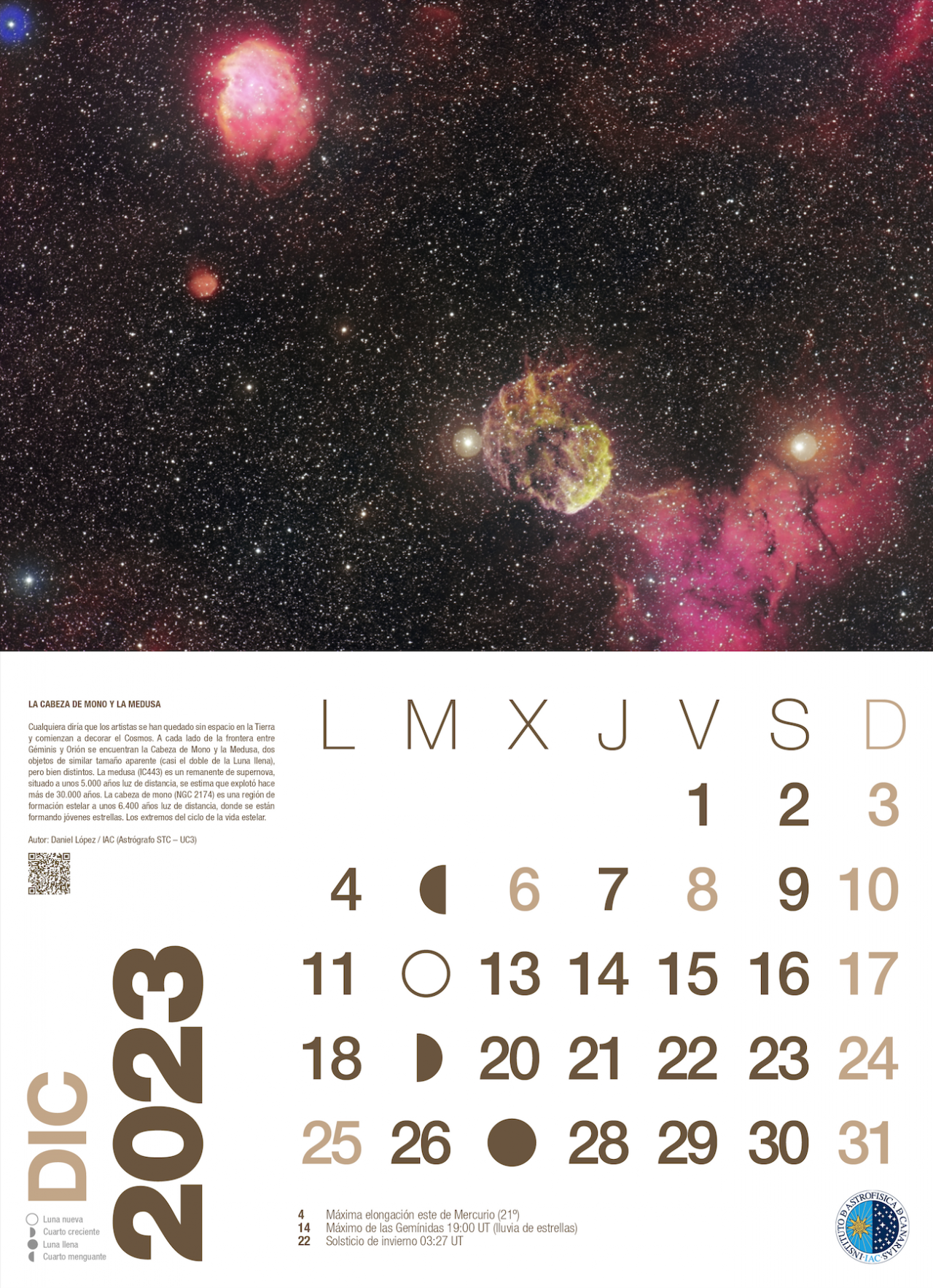 Diciembre - Calendario astronómico 2023