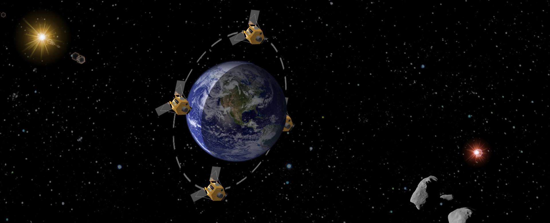 Recreación artística de la órbita del telescopio espacial IACSAT-1 Recreación artística de la órbita del telescopio espacial IACSAT-1