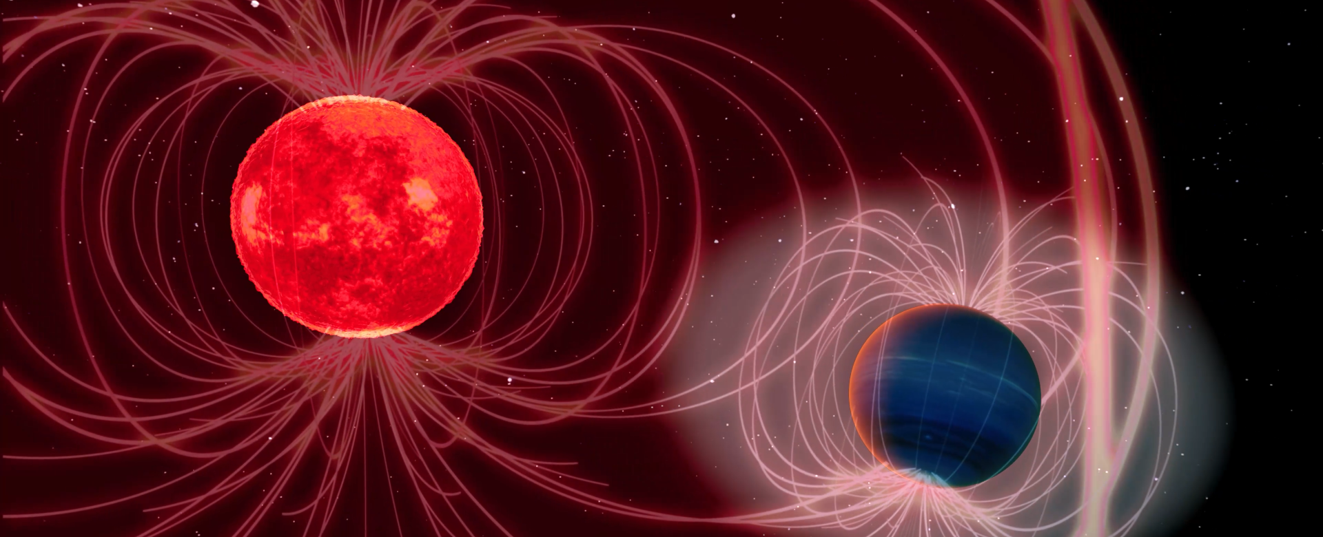 Artist’s impression of the interaction between the star (GJ 436) and the exoplanet (GJ 436 b)