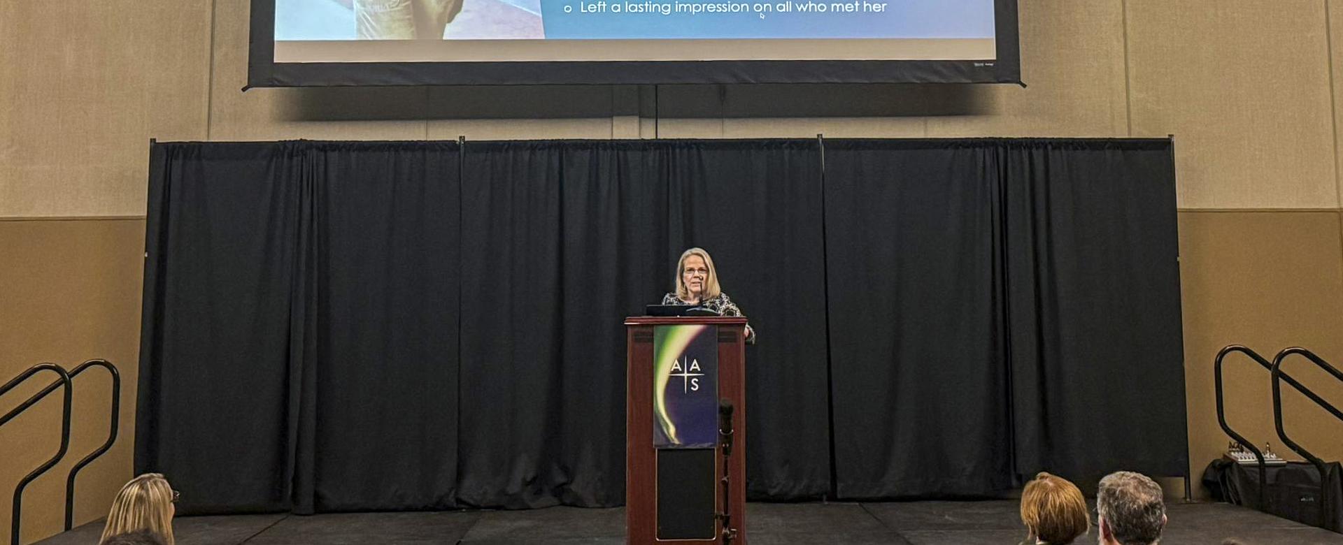 Dr. Holly Gilbert at the inaugural Irene Gonzalez Hernandez Solar Physics Prize Ceremony in Anchorage, Alaska. Dr. Holly Gilbert at the inaugural Irene Gonzalez Hernandez Solar Physics Prize Ceremony in Anchorage, Alaska.