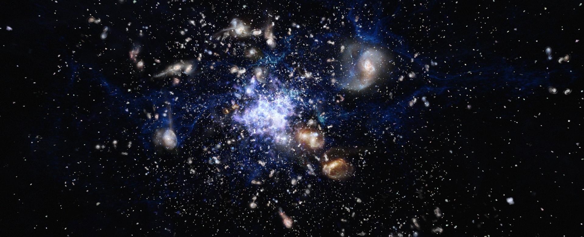 Recreación artística de un protocúmulo de galaxias en el Universo primitivo