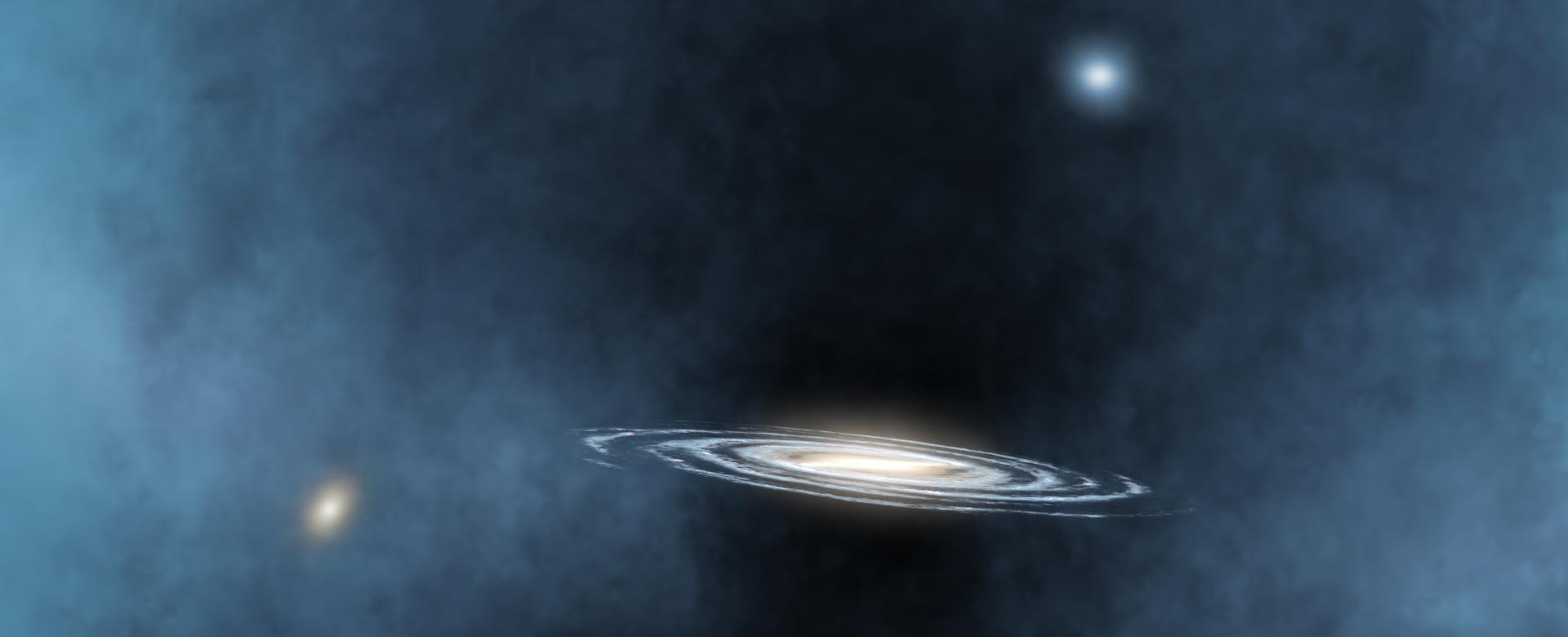 Artistic composition of a supermassive black hole regulating the evolution of its environment. Credit: Gabriel Pérez Díaz, SMM (IAC) and Dylan Nelson (Illustris-TNG). Artistic composition of a supermassive black hole regulating the evolution of its environment. Credit: Gabriel Pérez Díaz, SMM (IAC) and Dylan Nelson (Illustris-TNG).
