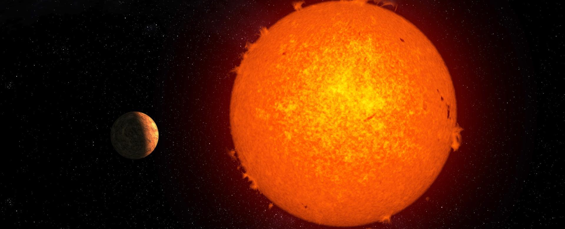 Representación artística del exoplaneta rocoso Próxima b orbitando su estrella, Próxima Centauri. Crédito: Gabriel Pérez Díaz, SMM (IAC). Representación artística del exoplaneta rocoso Próxima b orbitando su estrella, Próxima Centauri.