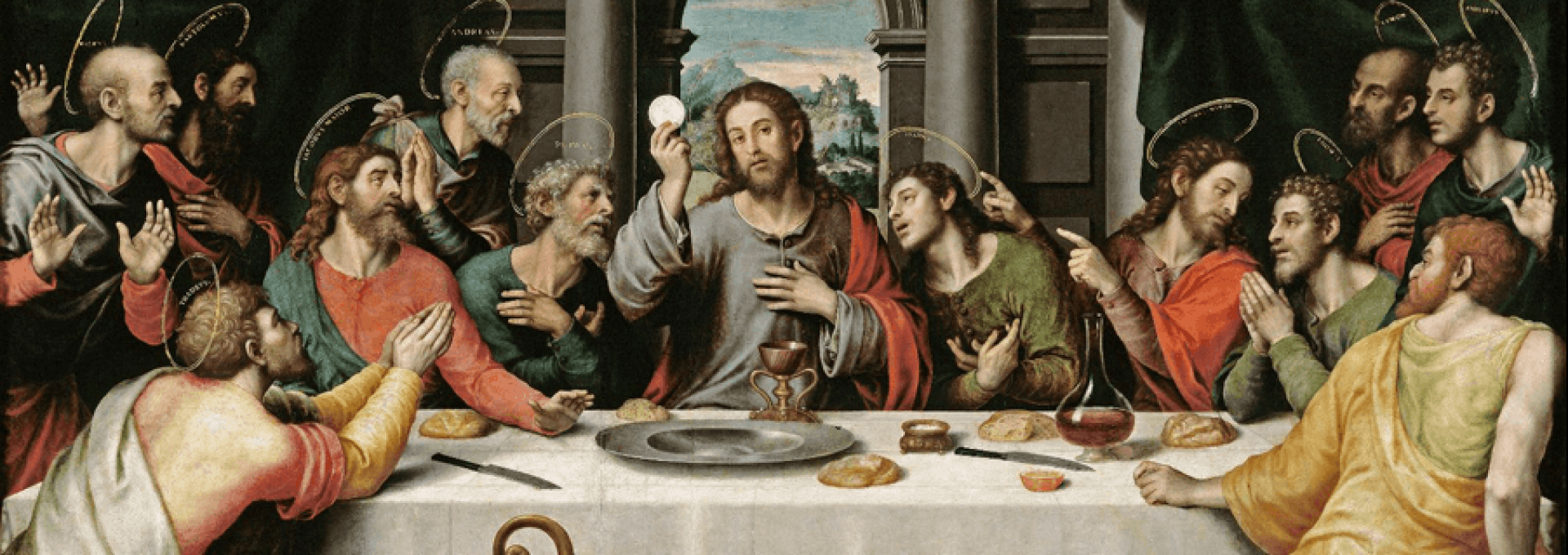 Celebración de la Última Cena por el pintor Juan de Juanes (1562, Museo del Prado), cuadro en el que Jesucristo parece sostener la propia luna llena.