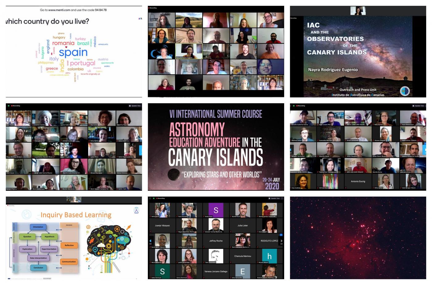 Mosaico de fotos del curso virtual "Astronomy Education Adventure in the Canary Islands 2020"