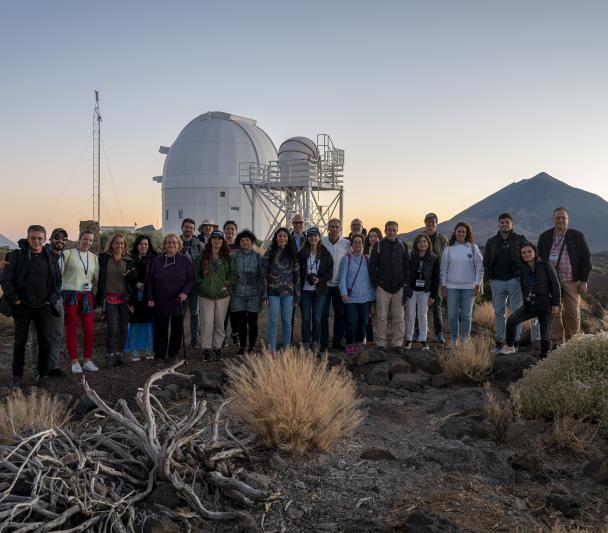Participants of the AEACI 2022 course at the Teide Observatory at sunset