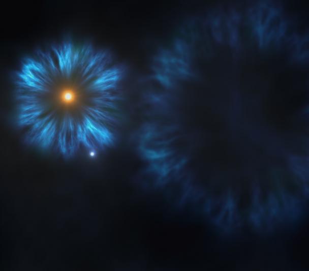 Simulación artística de la formación de las primeras estrellas y las primeras supernovas