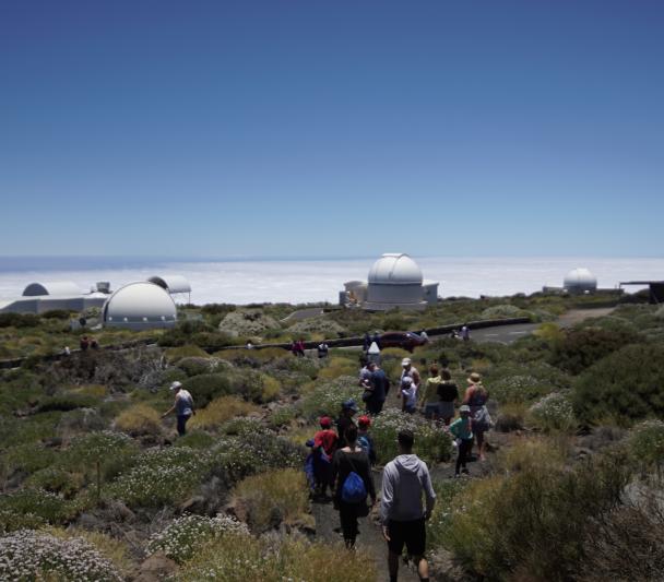 Attendees at the Open Doors Days 2019 at the Teide Observatory coming out of the outreach dome. Credit: IAC. Attendees at the Open Doors Days 2019 at the Teide Observatory coming out of the popularization dome. Credit: IAC.