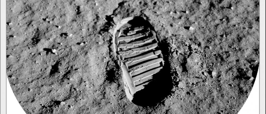 Huella de la pisada del piloto del módulo lunar del Apolo 11, realizada por Buzz Aldrin en la superficie lunar. Crédito: NASA.
