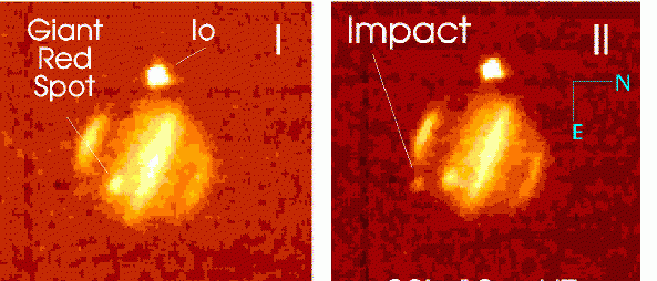 Imágenes del impacto de uno de los fragmentos del cometa P/Shoemaker-Levy 9 en Júpiter en 1994 obtenidas con el Telescopio Carlos Sánchez, del Observatorio del Teide (Tenerife). Crédito: IAC.
