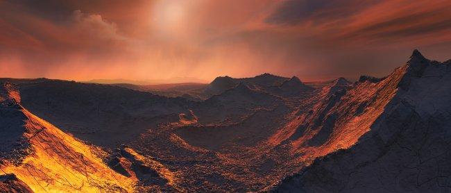 Artist’s impression of Barnard’s Star planet under the orange tinted light from the star.Credit: IEEC/Science-Wave – Guillem Ramisa. Licence: Creative Commons with Attribution, https://creativecommons.org/licenses/by/4.0/
