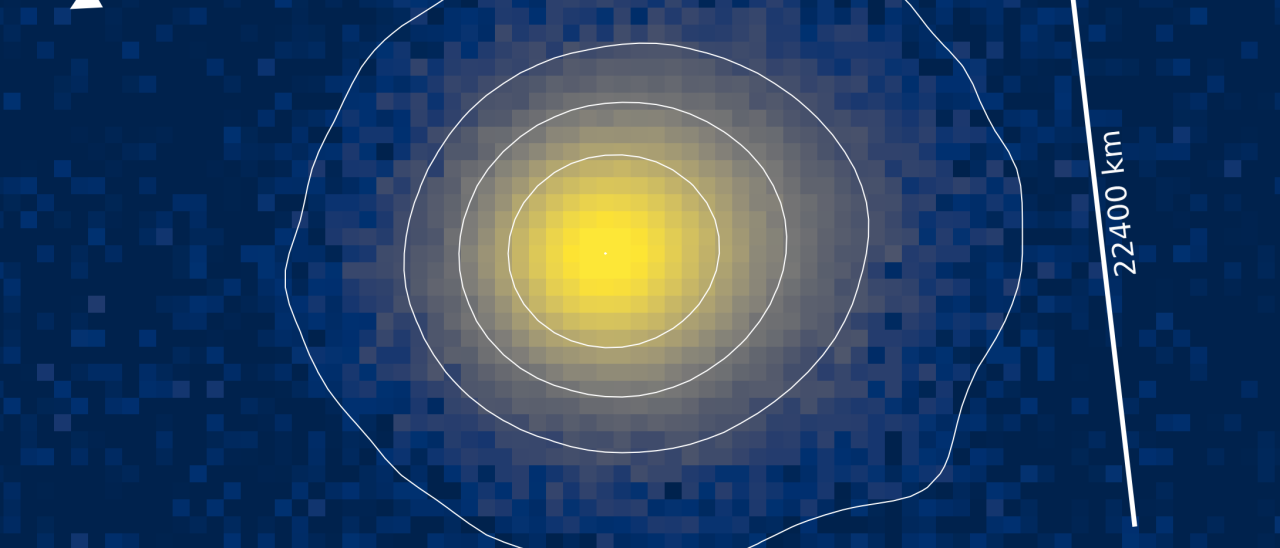 Combined image of interstellar comet 3I/ATLAS formed by 239 exposures of 50 seconds taken with the Two-metre Twin Telescope (TTT3) at the Teide Observatory. 