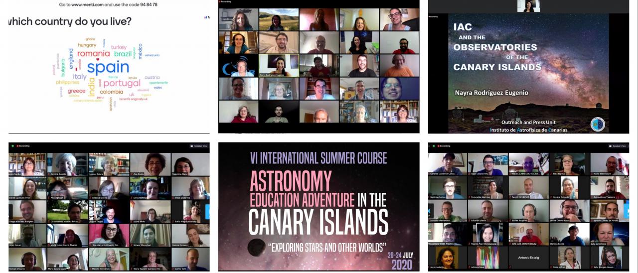 Mosaico de fotos del curso virtual "Astronomy Education Adventure in the Canary Islands 2020"