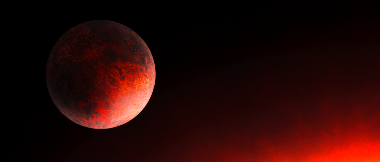 GJ 367b illustration. The planet orbits around a red dwarf every 7.7 hours. Its bulk density is close to that of iron, interior structure models predict a similar structure to Mercury’s interior. (Image credit: SPP 1992 (Patricia Klein)).