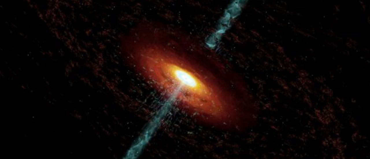 Recreación artística de un núcleo activo de galaxia. Crédito: Universidad de Boston - Cosmovision