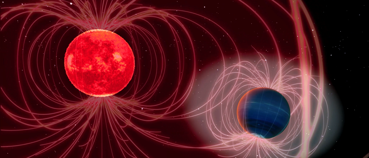 Artist’s impression of the interaction between the star (GJ 436) and the exoplanet (GJ 436 b)