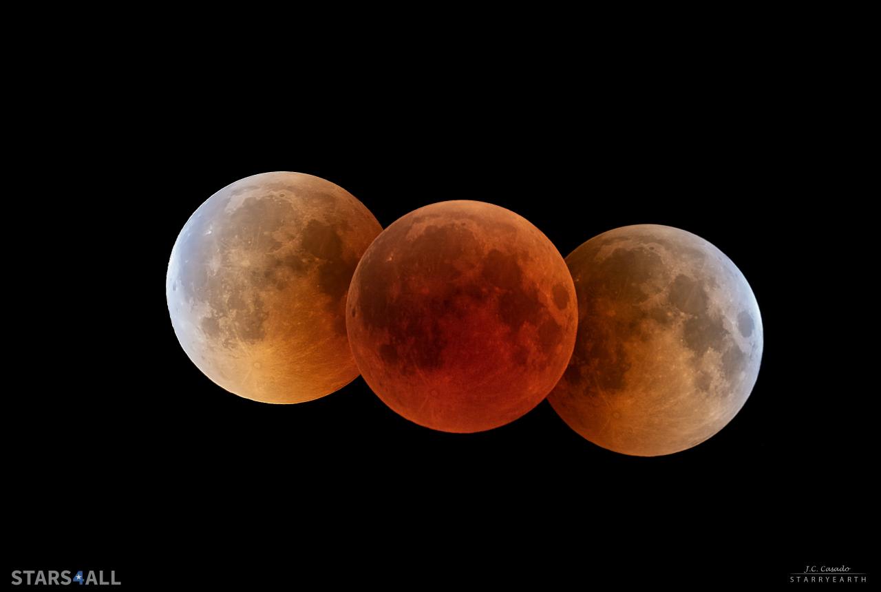Luna “roja” en el máximo de la totalidad del eclipse del 27 de julio 2018.