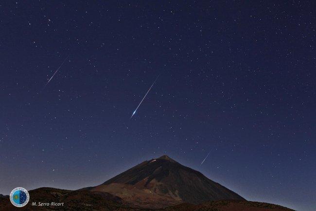 This is a composite picture of the Perseid meteor shower over Teide (Tenerife, Canary Islands) in 2014. It was made using images taken beetween 1.00 and 4.00 UT on 13th August 2014,from the Teide Observatory, (Instituto de Astrofísica de Canarias, IAC) at