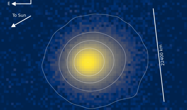 Combined image of interstellar comet 3I/ATLAS formed by 239 exposures of 50 seconds taken with the Two-metre Twin Telescope (TTT3) at the Teide Observatory. 