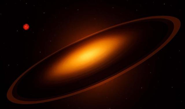 Eclipse caused by a super-Jupiter or brown dwarf with massive rings 