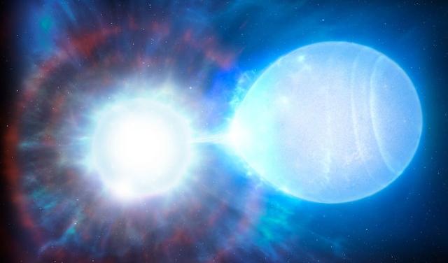 Sistema binario con dos estrellas a punto de colisionar