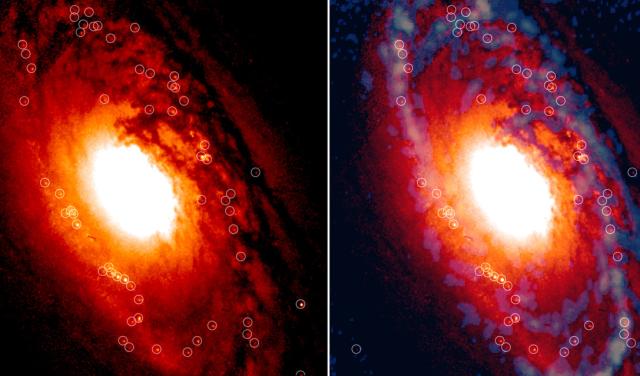 Central region of the old galaxy NGC 1386 where thousands of stars are forming into star clusters