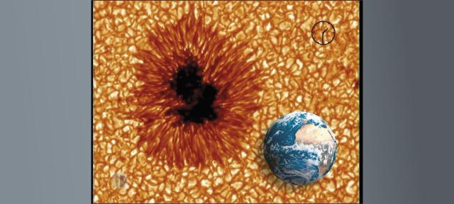 Relative sizes (Earth, sunpot, solar granulation)