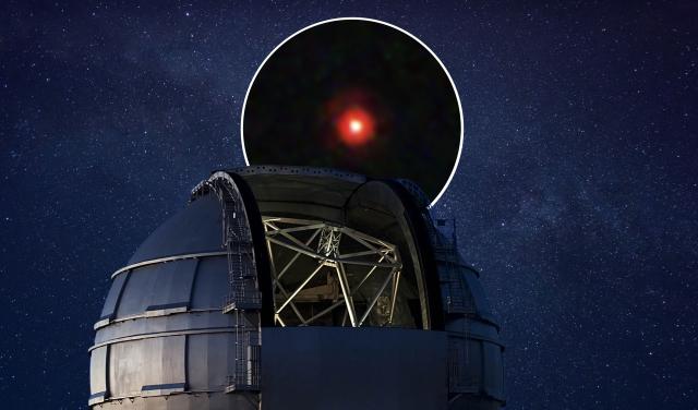 Artist's impression of the Gran Telescopio Canarias observing a Little Red Dot. 
