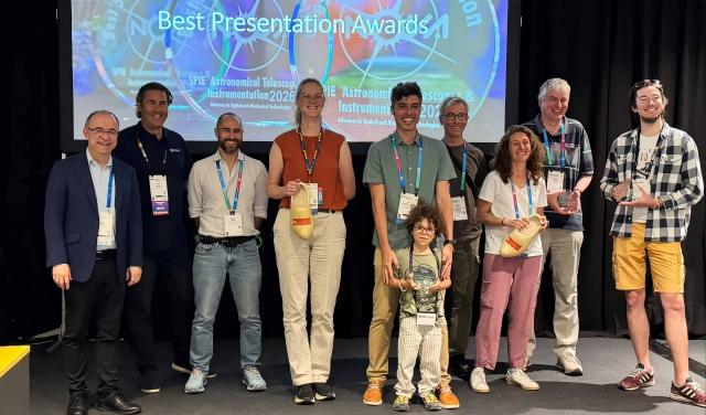 Elvio Hernández Suárez poses with other award recipients at SPIE Astronomical Telescopes + Instrumentation 2026.