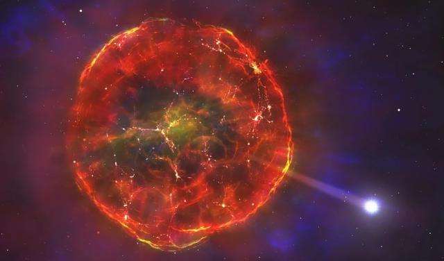 Recreación artística de una estrella fugitiva impulsada por la explosión de una supernova