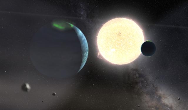 Representación artística del sistema planetario HD 114082