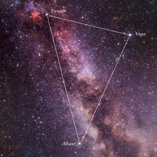 Las tres estrellas del Triángulo de Verano sobre una imagen de Vicent Peris. Crédito: Banco de Imágenes del Instituto de Astrofísica de Canarias (IAC). Las tres estrellas del Triángulo de Verano sobre una imagen de Vicent Peris. Crédito: Banco de Imágenes del Instituto de Astrofísica de Canarias (IAC).