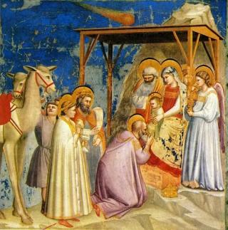 ‘La adoración de los Magos’, cuadro pintado por Giotto alrededor del año 1301. La estrella de Belén aparece representada como un cometa.