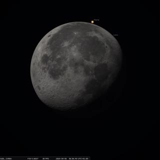 Simulación de la ocultación de Marte por la Luna la madrugada del domingo. Crédito: Stellarium.