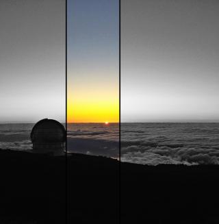 Puesta de sol en el Observatorio del Roque de los Muchachos (La Palma). Foto: Carmen del Puerto (IAC).