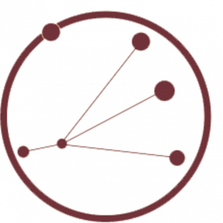 Representación de partículas dentro de un círculo y letras HC2NP