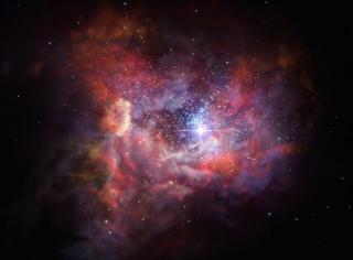 Artist’s impression of the remote dusty galaxy A2744_YD4. Credit: ESO/M. Kornmesser