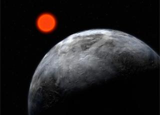 Concepción artística de Gliese 581, una de las estrellas de la muestra, y su planeta, Gliese 581c. Fuente: ESO.
