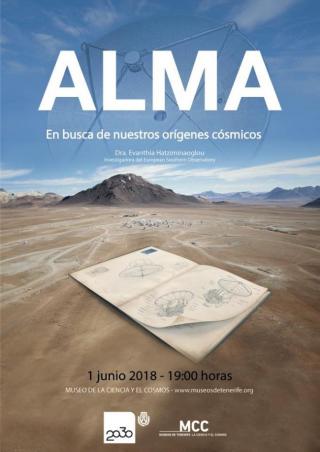 Cartel anunciador de "ALMA: en busca de nuestros orígenes cósmicos". Crédito: Museos de Tenerife.