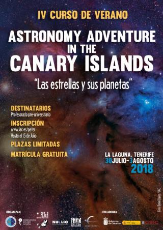 Cartel del curso de verano para profesorado "Astronomy Adventure in the Canary Islands" 2018. Crédito: IAC.