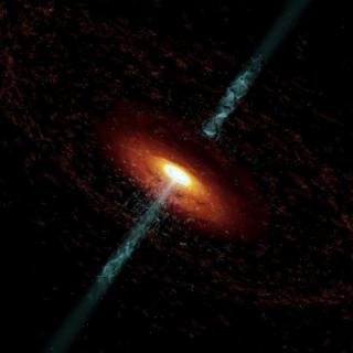 Recreación artística de un núcleo activo de galaxia. Crédito: Universidad de Boston - Cosmovision