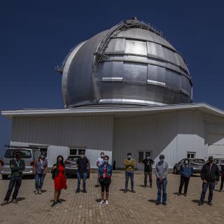 Participants of the III Hispano-American Writers’ Festival during their visit to the Roque de los Muchachos Observatory. Credit: Juan Antonio González Hernández / IAC.