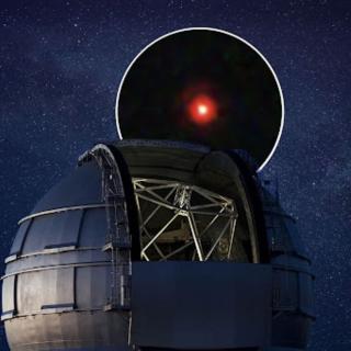 Artist's impression of the Gran Telescopio Canarias observing a Little Red Dot. Image credits: NASA, ESA, CSA, STScI, Dale Kocevski (Colby College). Composition: Gabriel Pérez Díaz (IAC).