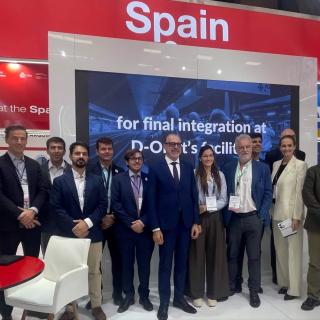 Spanish representatives posing with Josef Aschbacher, Director General of ESA, at the Spanish Pavilion during the International Astronautical Congress 2026 in Antalya.