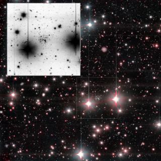 Stacked GTC OSIRIS+ image of And XXXVI. And XXVI is clearly evident in-between two bright foreground stars. In the inset we show a negative colour zoom-in on And XXVI. 